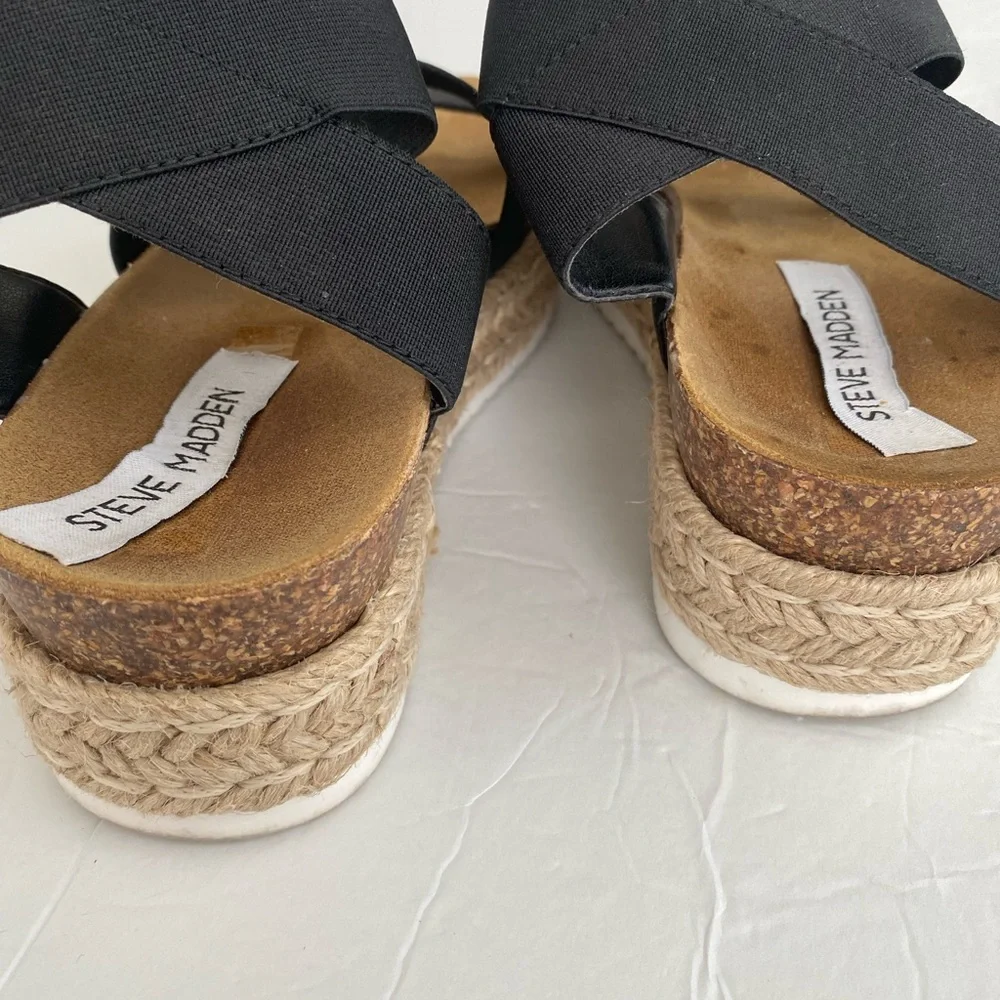Steve Madden Black and Tan Espadrille Sandals